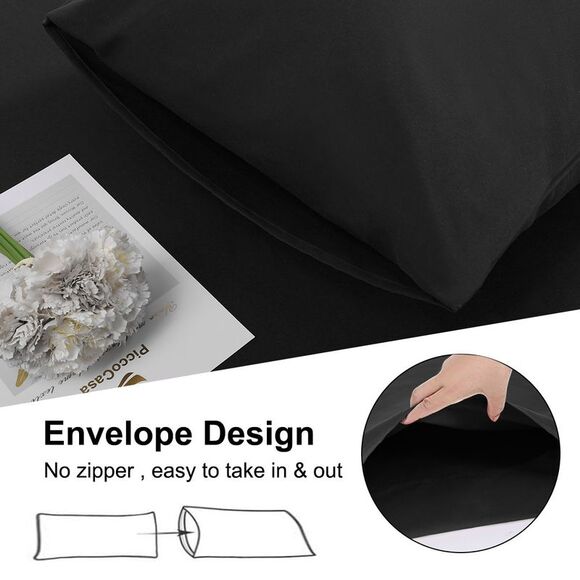 Brushed Microfiber Pillowcases Envelope Closure Soft Long Pillow Case Black - Picture 4 of 6